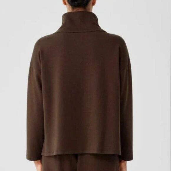 NWT Eileen Fisher Cozy Funnel Neck Box Top Brown Size Large - Picture 3 of 7